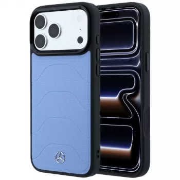 Mercedes Mer008915 leren mesh-hoesje met Bow Line, MagSafe, voor iPhone 18 Pro / 17 Pro, blauw