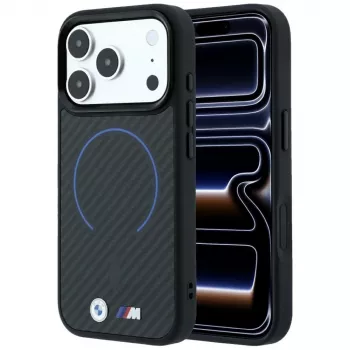 BMW M Kevlar Blue Print Ring MetalLogo MagSafe smartphonehoesje voor iPhone 18 Pro Max / 17 Pro Max, zwart