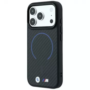 BMW M Kevlar Blue Print Ring MetalLogo MagSafe smartphonehoesje voor iPhone 18 Pro Max / 17 Pro Max, zwart
