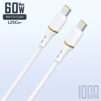 Dudao datakabel van vloeibare siliconen USB-C naar USB-C 1 m 60 W, wit