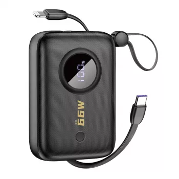 Dudao DDA344 powerbank 10.000 mAh, PD 22,5 W, met ingebouwde kabel, zwart