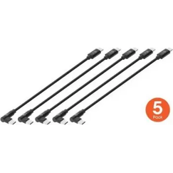 Manhattan korte USB-C-oplaadkabel, 60 W, 20 cm, male naar male, 1 x haaks / 1 x recht (5 stuks), zwart