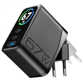 Cellularline TFT Multiport Charger 67 W snellader, GaN, 2 x USB-C, 1 x USB-A