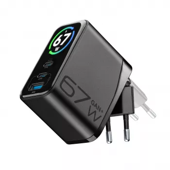 Cellularline TFT Multiport Charger 67 W snellader, GaN, 2 x USB-C, 1 x USB-A
