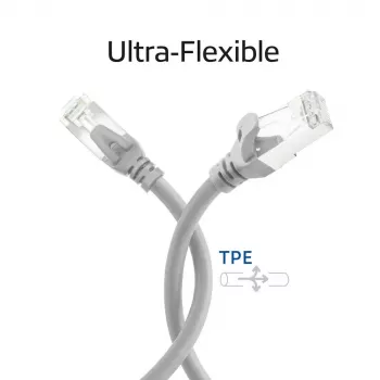 ACT FC2000 CAT6A S/FTP ultraflexibele patchkabel, 0,5 m, TPE, RJ45 met haakbescherming, grijs