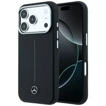 Mercedes Leather Semi Wrap Iconic Line MagSafe hoesje voor iPhone 18 Pro / 17 Pro, zwart