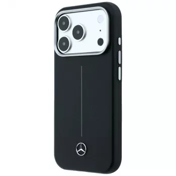 Mercedes Leather Semi Wrap Iconic Line MagSafe hoesje voor iPhone 18 Pro / 17 Pro, zwart