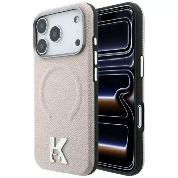 Karl Lagerfeld KF003255 Grained Embossed Ring & Kameo Logo MagSafe-hoesje voor iPhone 18 Pro / 17 Pro, beige