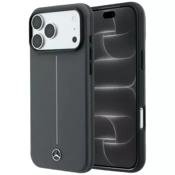 Mercedes Mer008907 Leather Semi Wrap with Iconic Line MagSafe-hoesje voor iPhone 18 Pro / 17 Pro, antraciet