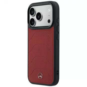 Mercedes Mer008874 Leather Mesh with Bow Line MagSafe hoesje voor iPhone 18 Pro Max / 17 Pro Max, bordeauxrood