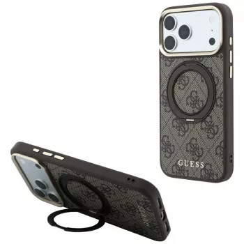 Guess GUE005690 Ring Stand 360 4G Classic Logo MagSafe hoesje voor iPhone 18 Pro Max / 17 Pro Max, bruin