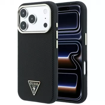 Guess Kevlar Triangle Logo MagSafe hoesje voor iPhone 18 Pro Max / 17 Pro Max, zwart