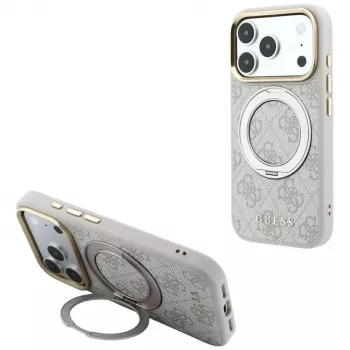 Guess Ring Stand 360 4G Classic Logo hoesje met MagSafe voor iPhone 18 Pro / 17 Pro, roze