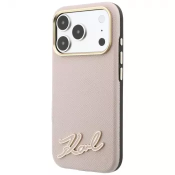 Karl Lagerfeld Grained with Resin Signature Logo hoesje met MagSafe voor iPhone 18 Pro Max / 17 Pro Max, roze