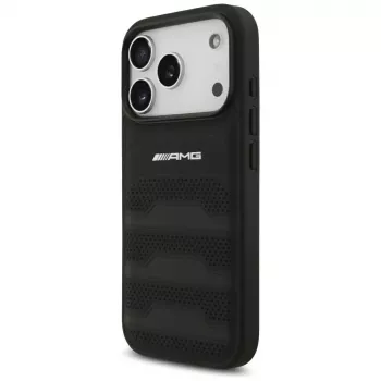 Mercedes AMG Leather Debossed Lines Logo hoesje voor iPhone 18 Pro / 17 Pro, zwart