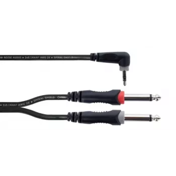 Cordial 14868 audio Y-adapter, 1x jackplug 3,5 mm - 2x jackplug 6,3 mm (mono), 3 m, zwart