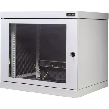 Silence Rack 99SRWV124GG geluiddichte 19-inch wandnetwerkkast, 12 U, 450 mm diep, doorzichtige deur, 1 stille ventilator, lichtgrijs