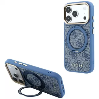 Guess Ring Stand 360 4G Classic Logo MagSafe hoesje voor iPhone 18 Pro / 17 Pro, blauw