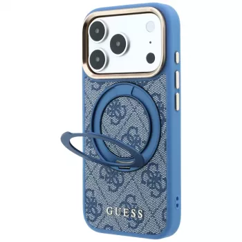 Guess Ring Stand 360 4G Classic Logo MagSafe hoesje voor iPhone 18 Pro / 17 Pro, blauw