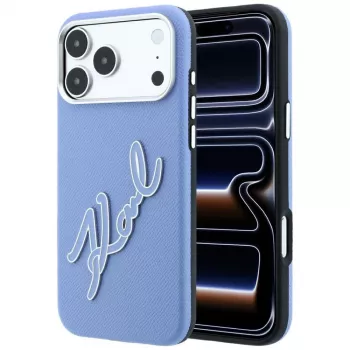 Karl Lagerfeld Smooth Big Resin Signature Logo hoesje voor iPhone 18 Pro Max / 17 Pro Max, blauw
