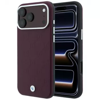BMW BMW001223 hoesje voor iPhone 18 Pro / 17 Pro, Sign Deboss Quilted Metal Logo, MagSafe, bordeauxrood