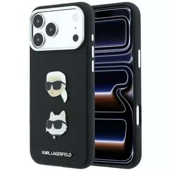 Karl Lagerfeld KF003250 hoesje voor iPhone 18 Pro Max / 17 Pro Max, Saffiano with Karl & Choupette Heads Pins & Logo, zwart