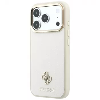 Guess GUE005532 hoesje voor iPhone 18 Pro / 17 Pro, Saffiano Small 4G & Classic Logo, MagSafe, beige