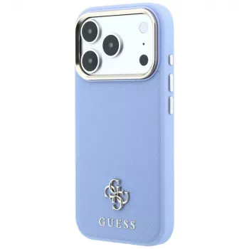 Guess GUE005538 Saffiano Small 4G & Classic Logo MagSafe-hoesje voor iPhone 18 Pro / 17 Pro, lichtblauw