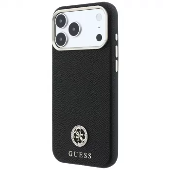 Guess GUE005533 Grained Round Strass Logo MagSafe-hoesje voor iPhone 18 Pro / 17 Pro, zwart