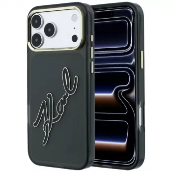 Karl Lagerfeld KF003382 IML Big Signature Resin Metal Frame hoesje voor iPhone 18 Pro Max / 17 Pro Max, zwart