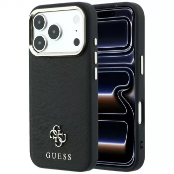 Guess Saffiano Small 4G & Classic Logo MagSafe hoesje voor iPhone 18 Pro / 17 Pro, zwart
