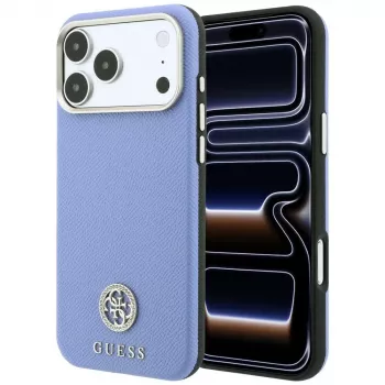 Guess Grained Round Strass Logo MagSafe hoesje voor iPhone 18 Pro Max / 17 Pro Max, blauw