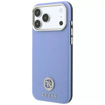 Guess Grained Round Strass Logo MagSafe hoesje voor iPhone 18 Pro Max / 17 Pro Max, blauw