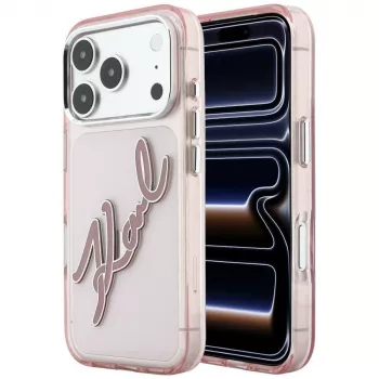 Karl Lagerfeld KF003384 IML Big Signature Resin Metal Frame hoesje voor iPhone 18 Pro Max / 17 Pro Max, roze
