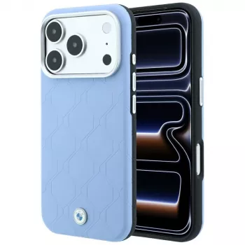 BMW BMW001226 Sign Deboss Quilted Metal Logo MagSafe hoesje voor iPhone 18 Pro Max / 17 Pro Max, blauw