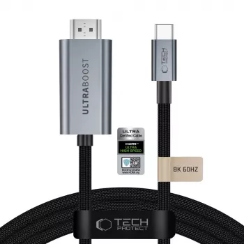 Tech-Protect Ultraboost USB-C naar HDMI 2.1 kabel, 8K 60 Hz, 300 cm, grijs (Iron Grey)