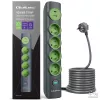 Qoltec 52762 stekkerdoos met verlichte schakelaar, 4 geaarde contactdozen, 1 x USB-C 15 W, 1 x USB 12 W, 1,8 m