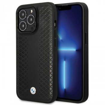 BMW BMHCP14L22RFGK Leather Diamond Pattern harde hoes voor iPhone 14 Pro 6,1", zwart