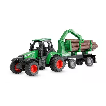 Amewi metalen tractor met bosbouwaanhangwagen, 1:64, RTR, groen