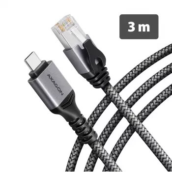 Goobay AXAGON ADE-CM30 USB-C Gigabit Ethernet-adapter met geïntegreerde 3 m CAT6-kabel, RJ-45