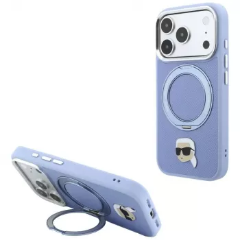 Karl Lagerfeld met Ring Stand 360 Karl Head Pin MagSafe-hoesje voor Apple iPhone 18 Pro Max / 17 Pro Max, lichtblauw (KF003238)