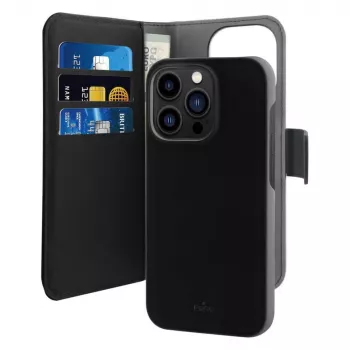 Puro Wallet Detachable MagSafe 2in1 PU-leren hoesje met flap en portemonnee voor iPhone 14 Pro Max, zwart