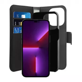 Puro Wallet Detachable MagSafe 2in1 PU-leren hoesje met flap en portemonnee voor iPhone 14 Pro Max, zwart