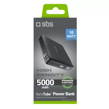 SBS HD 10W 5000mAh USB-C powerbank met LCD-display, zwart