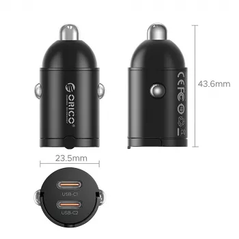 Orico MiniRing MR-30-2C 30W 2x USB-C autolader, zwart