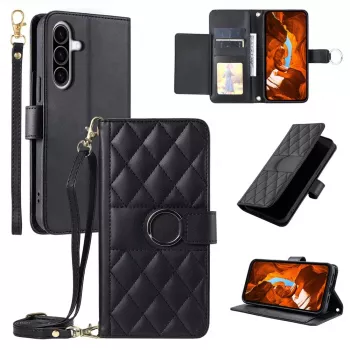 Hurtel Samsung Galaxy A37 5G PU-leren portemonneehoesje met standaard en schouderband, zwart