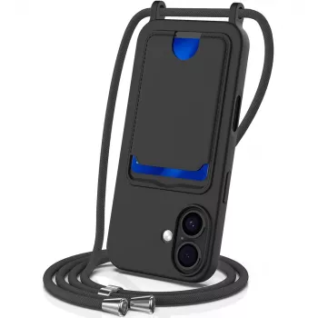 Marka Niezdefiniowana iPhone 17 TPU-hoesje met kaarthouder en crossbody-lanyard, zwart