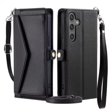 Hurtel Samsung Galaxy A56 5G PU leren portemonneehoesje met standfunctie en bandjes, zwart