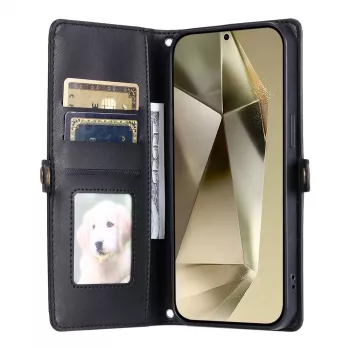 Hurtel Samsung Galaxy A56 5G PU leren portemonneehoesje met standfunctie en bandjes, zwart