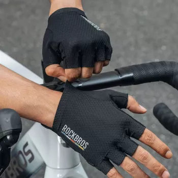 Rockbros TLS004 ROAD TO SKY korte schokabsorberende fietshandschoenen M, zwart